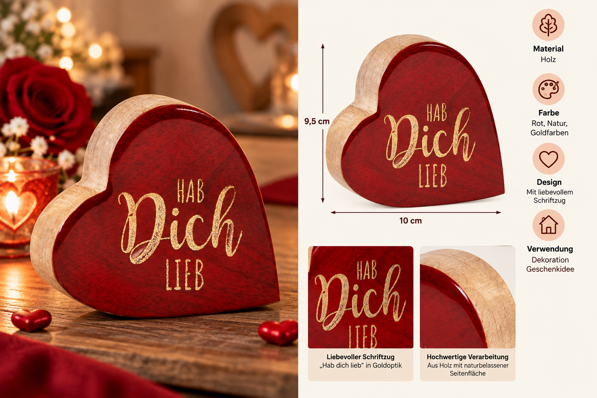Herzdeko Hab dich lieb rot 10 cm