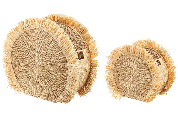 2 delen Zeegras bast krantenmand "Boho" serie handgemaakt
