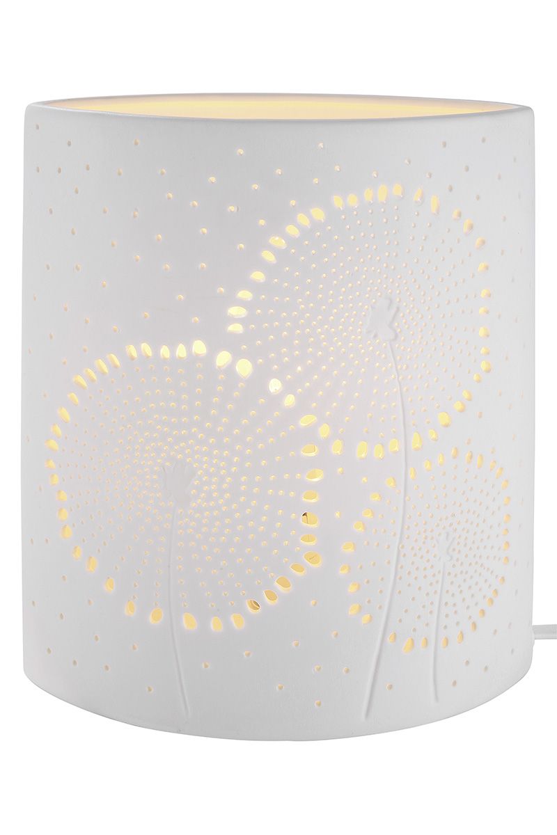 Lamp Paardenbloem Wit - Porselein - 18 x 28 x 10 cm