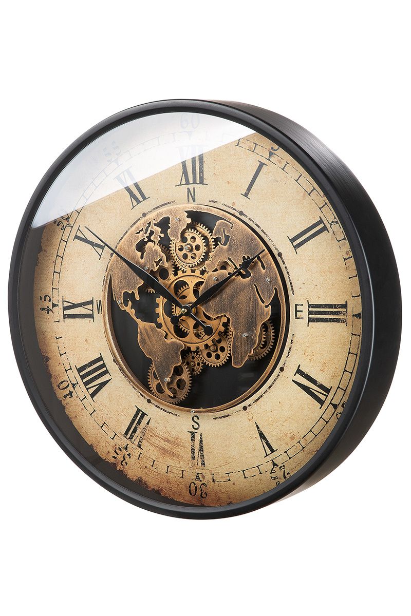 Metal wall clock vintage copper-colored with rotating gears
