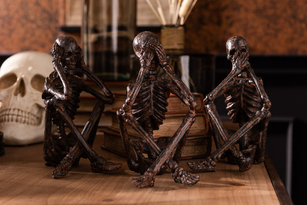 Skelett Trio in Polybronze Die stumme Kunst von Sehen, Hören, Schweigen