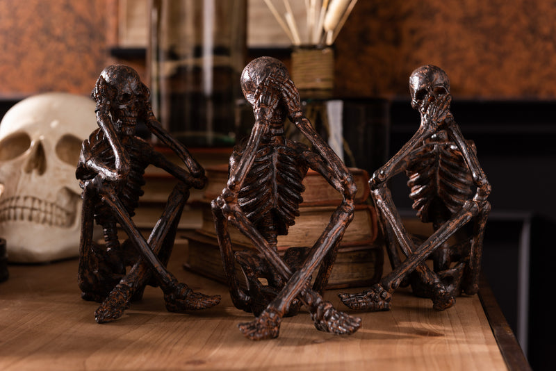Skelett Trio in Polybronze Die stumme Kunst von Sehen, Hören, Schweigen