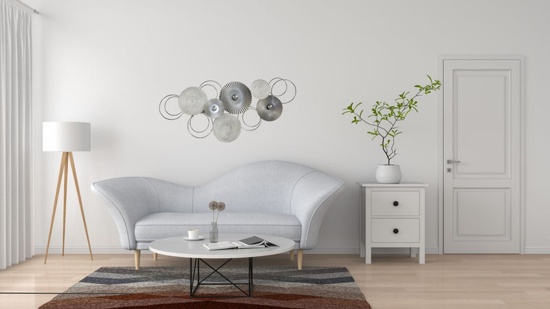 3D Wanddeko Sixo Kreise Metallbild 83x38 cm silber weiss
