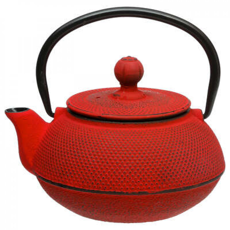 Japanische Gusseisen Teekanne mit Filter im asiatischen Stil mit Sieb ROT 600 ml Teekessel Teebereiter Teezubereiter