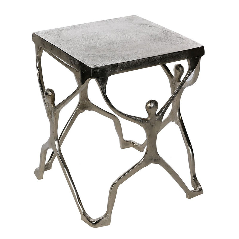 Antiksilberner Aluminium Beistelltisch "Strong" mit Oberflächenstruktur und 4 Männchen - 35x35cm