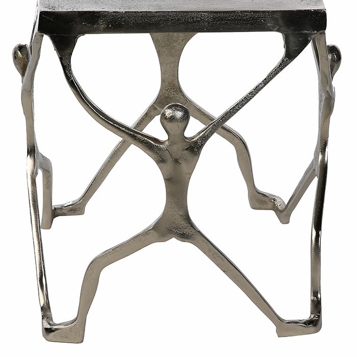 Antiksilberner Aluminium Beistelltisch "Strong" mit Oberflächenstruktur und 4 Männchen - 35x35cm