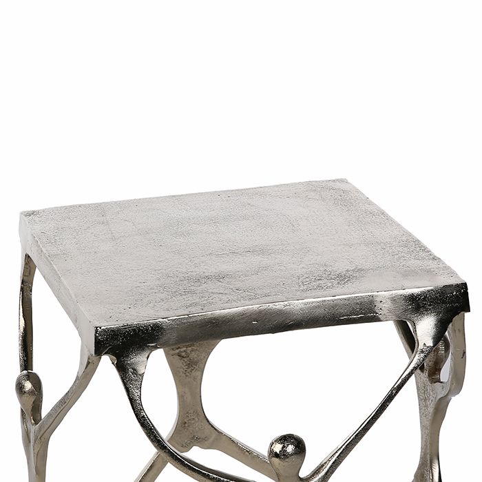 Antiksilberner Aluminium Beistelltisch "Strong" mit Oberflächenstruktur und 4 Männchen - 35x35cm