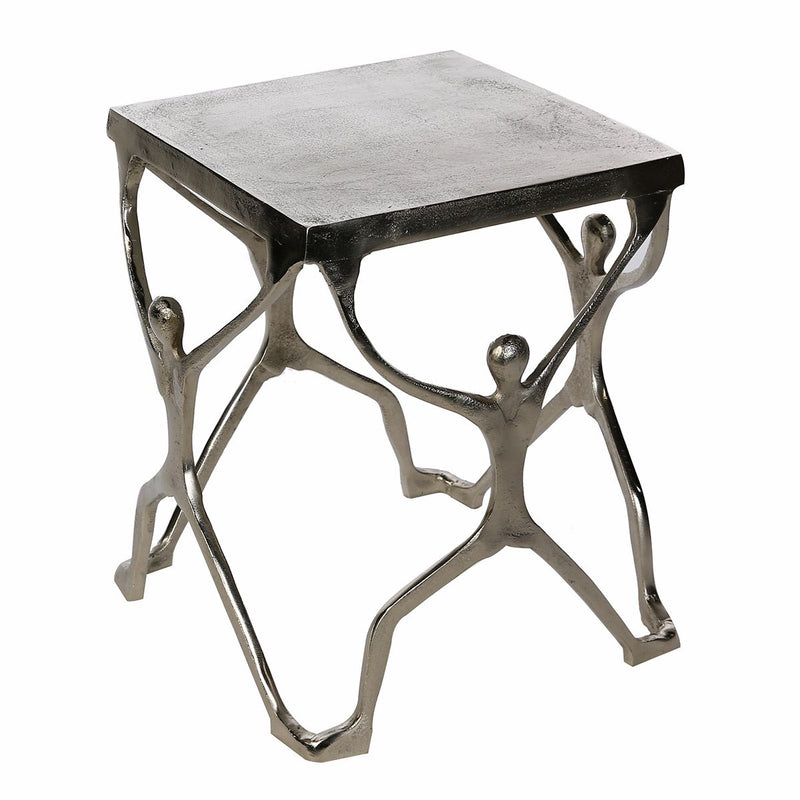 Antiksilberner Aluminium Beistelltisch "Strong" mit Oberflächenstruktur und 4 Männchen - 35x35cm