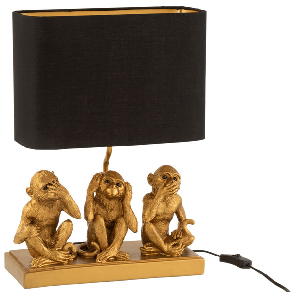 Tischlampe 3 Affen Sehen/Hören/Schweigen Poly Gold Nachttischlampe