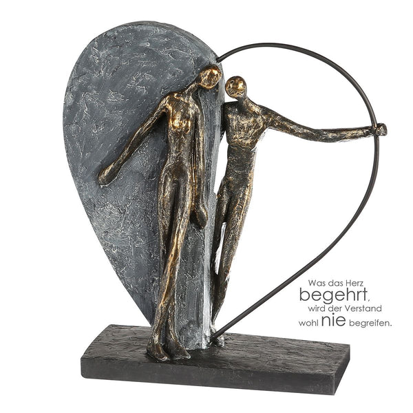 Skulptur MEINE LIEBE Herzklopfen bronzefarbenes liebes Paar Herz Figur Höhe 31cm