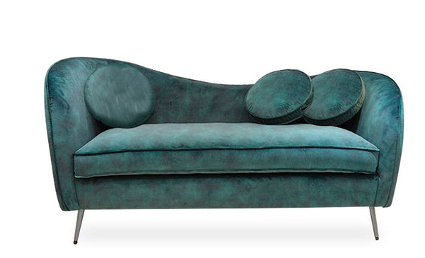 Exclusieve Chic loungebank in petrolgroen met fluwelen stof en 3 fluwelen kussens