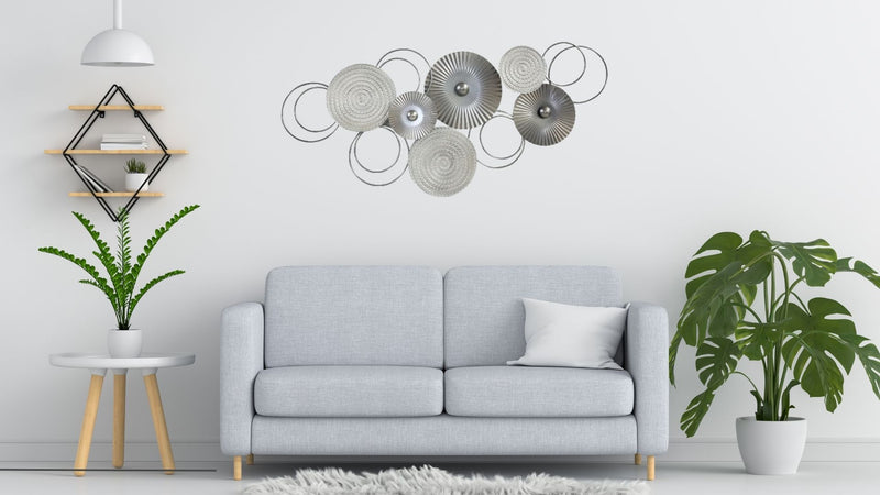 3D Wanddeko Sixo Kreise Metallbild 83x38 cm silber weiss