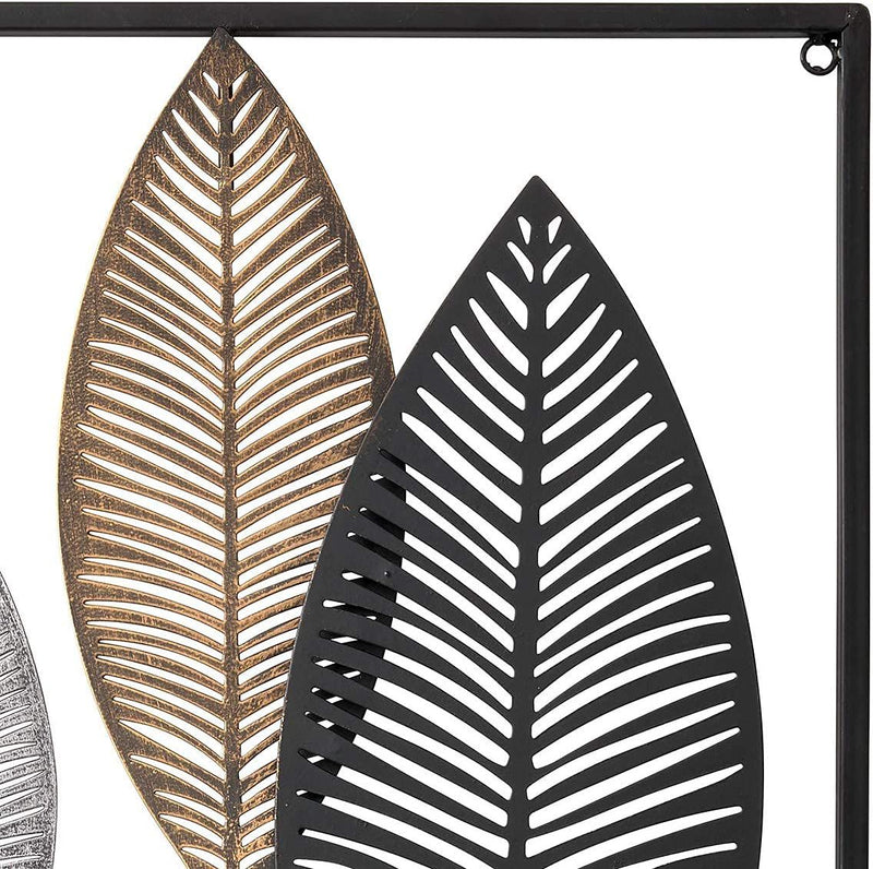 Mex Elegante Metall-Wanddekoration in 3D Optik – Exklusive Blätter-Design in Gold, Schwarz und Silber