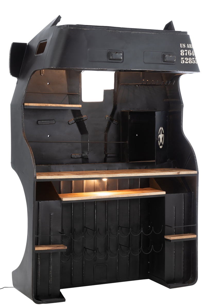 Handgefertigte Bar Lkw Front US ARMY aus Metall/Mango Holz - Ein Unikat mit Weinregalen und Beleuchtung