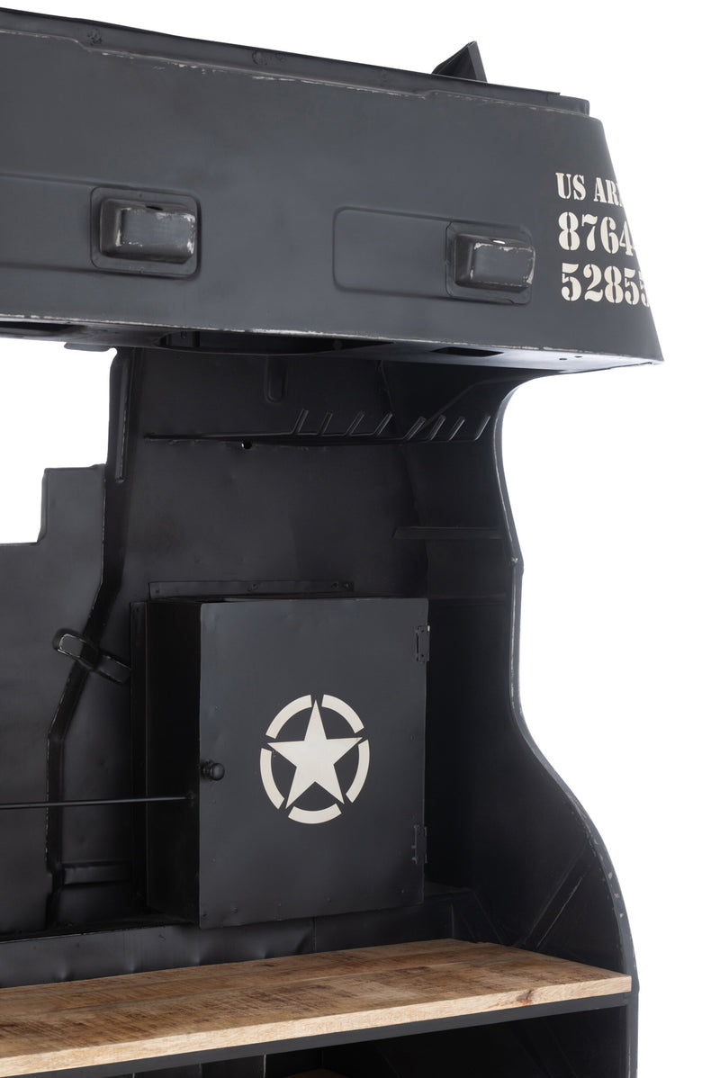 Handgefertigte Bar Lkw Front US ARMY aus Metall/Mango Holz - Ein Unikat mit Weinregalen und Beleuchtung