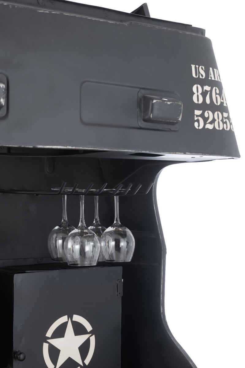 Handgefertigte Bar Lkw Front US ARMY aus Metall/Mango Holz - Ein Unikat mit Weinregalen und Beleuchtung
