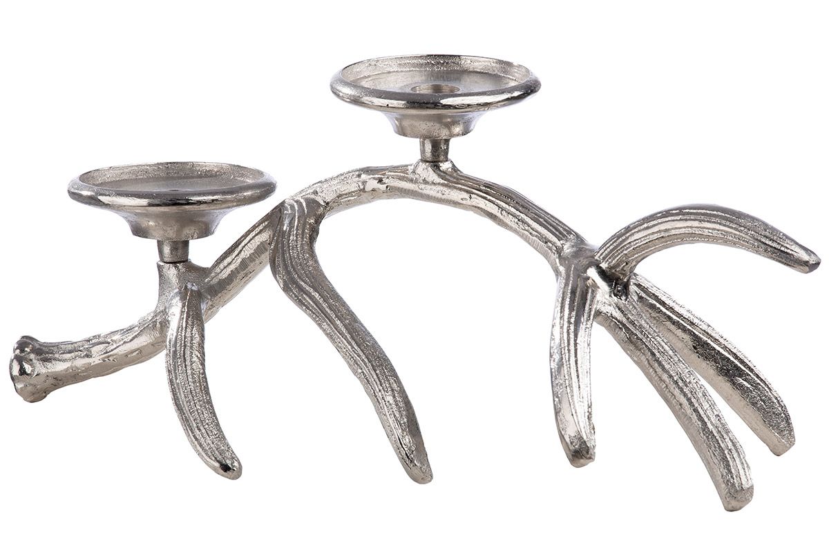 Candle holder deer antlers for 2 pillar candles made of aluminum