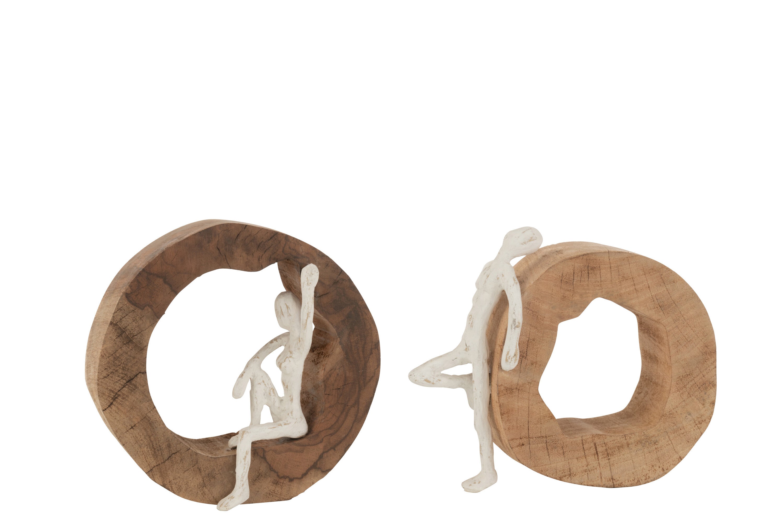 2 parts Handmade natural wood sculpture figure relax wood natural white