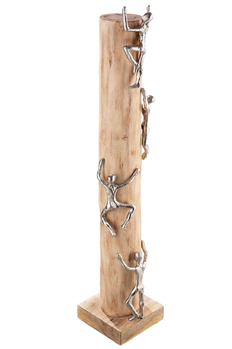 Houten sculptuur hoge aluminium figuren met spreukkaart hoogte 74cm
