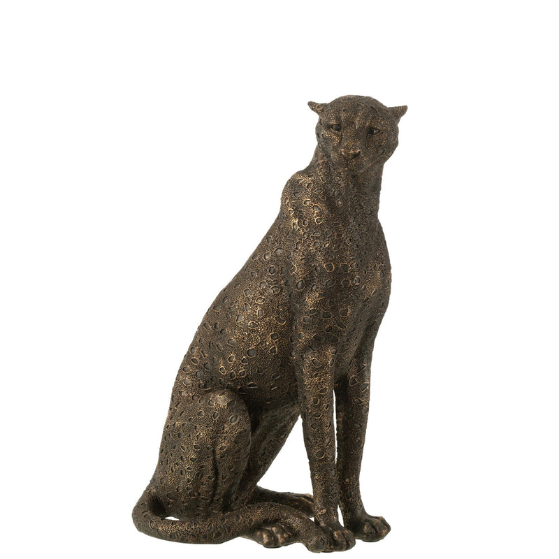 Leopard Skulptur Handgefertigtes Poly-Dekorationsobjekt in dunkelbrauner glänzender Optik