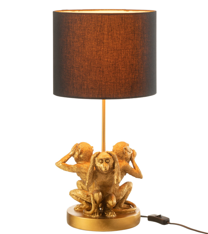 Tischlampe 3 AFFEN Poly in Goldfarben Nachttischlampe Höhe 53cm