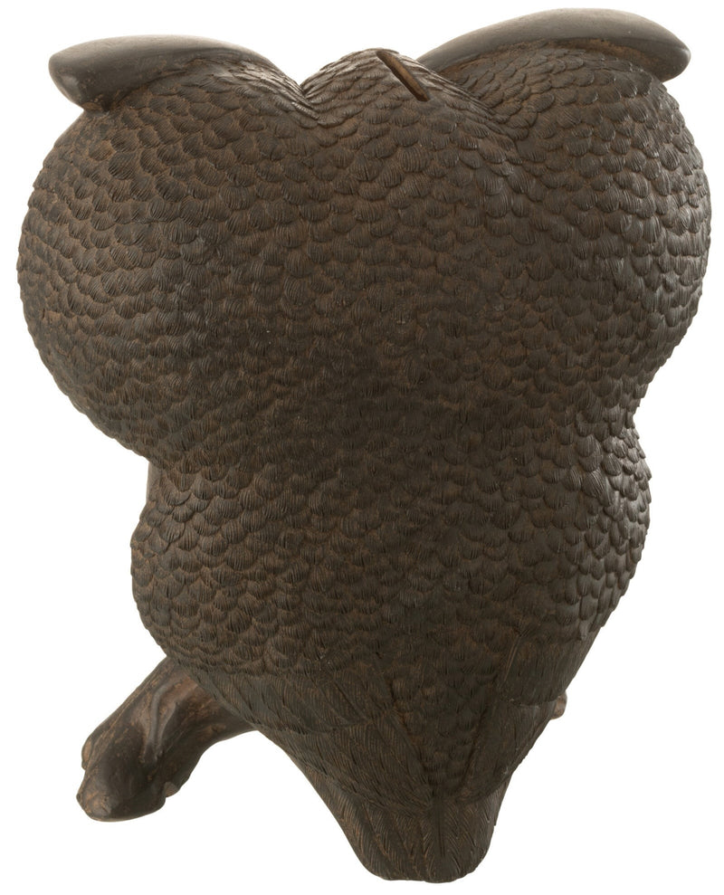 Money box owl with mirror eyes in brown antique or gold