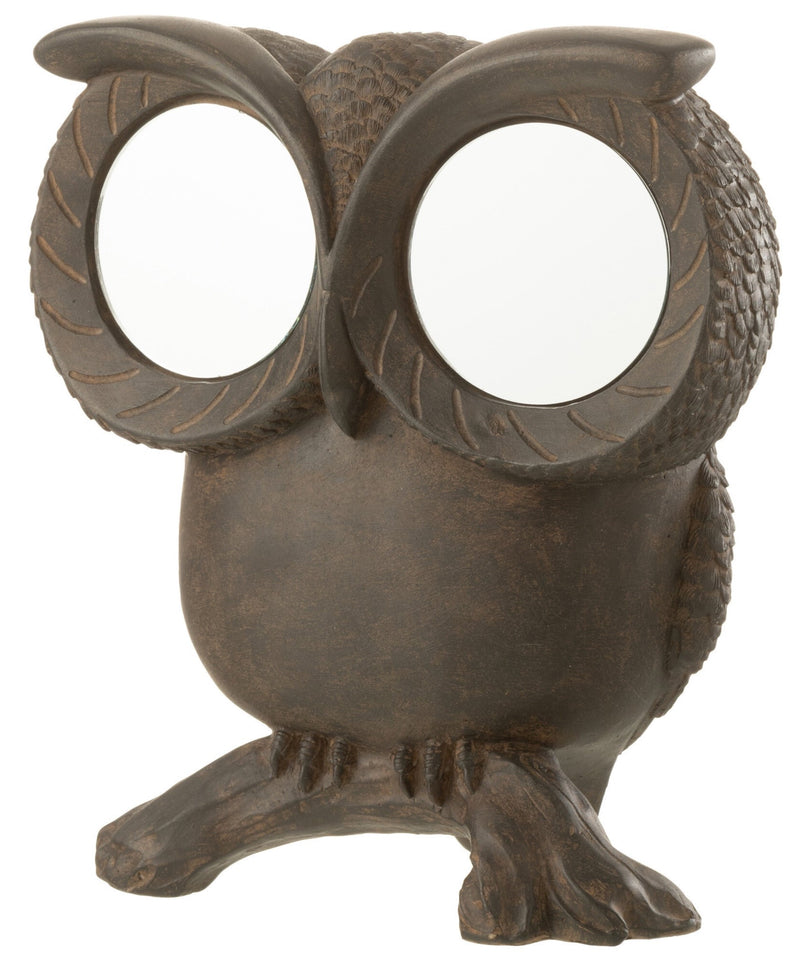 Money box owl with mirror eyes in brown antique or gold