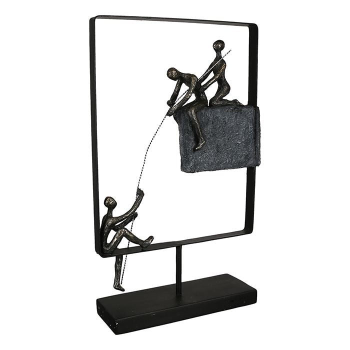 Modern art sculpture 'Experience' with an inspirational saying and a bronze finish made of resin and metal