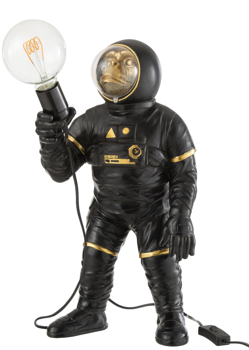 Tischlampe Affen Astronaut Schwarz Gold E27 Dekorativ