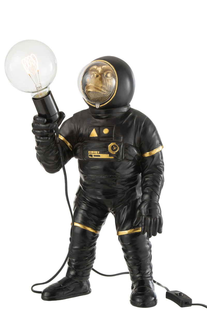 Tischlampe Affe Astronaut Figur Schwarz / Gold Höhe 32cm Nachttischlampe