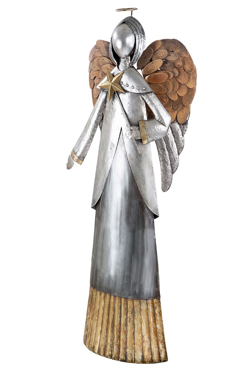 XXL Metall Engel "Viktoria" mit Holzflügeln Weihnachten Gold Silberfarben Höhe 181cm Handgefertigt
