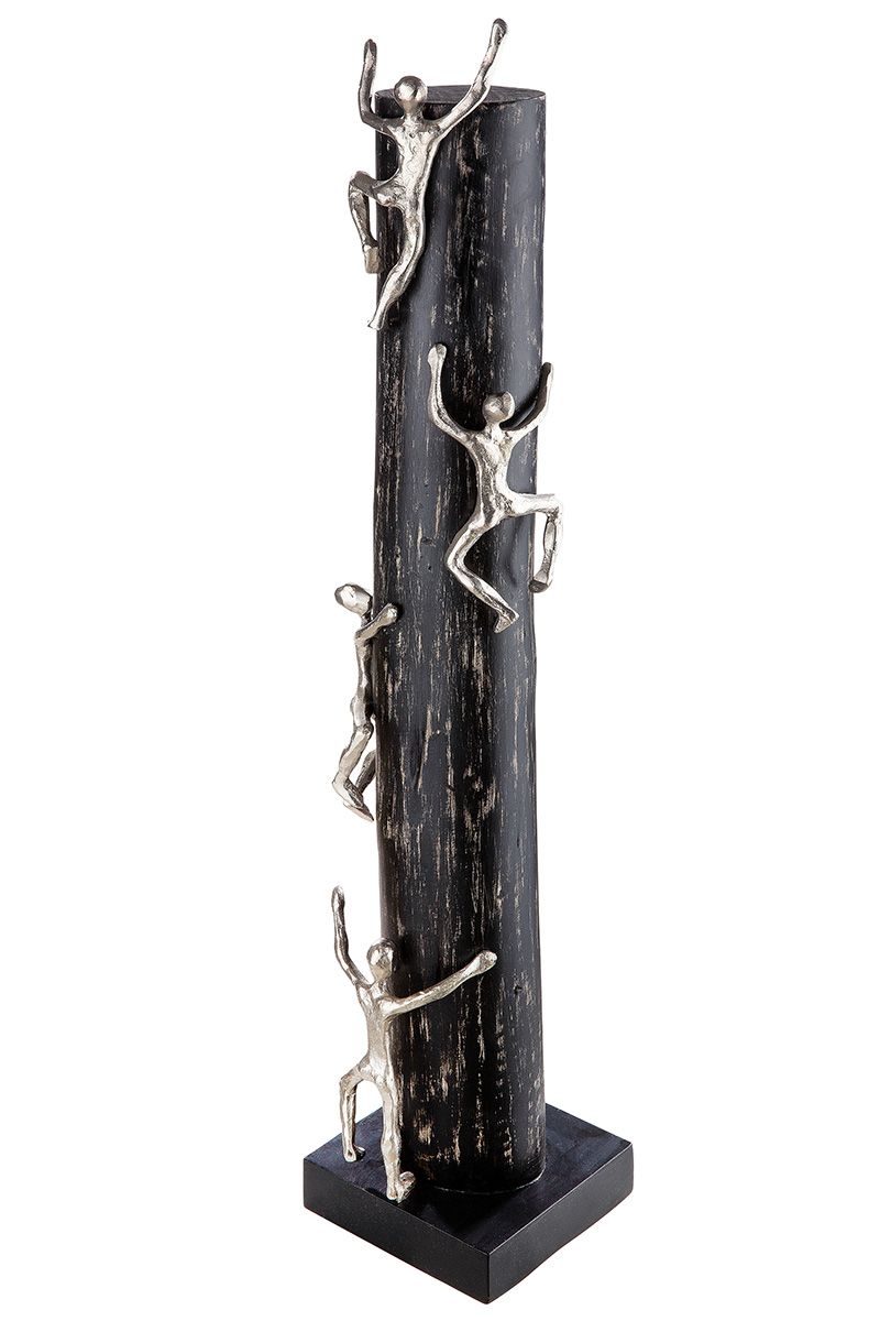 Holz Skulptur schwarz Hoch hinaus Figuren aus Alu mit Spruchkarte Höhe 74cm