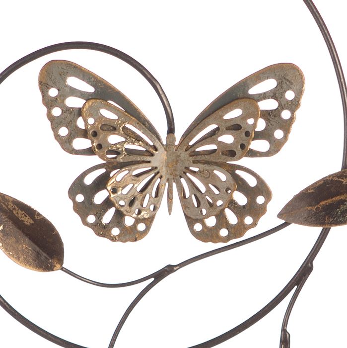 3D metalen wandreliëf Farfalle 50cm grijs/lichtbruin/goudkleurig met vlinders en bladeren