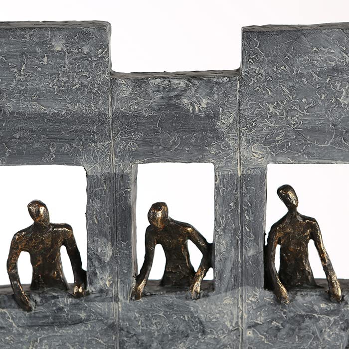 XXL sculpture skyline made of poly bronze-colored figures with slogan pendant height 38cm