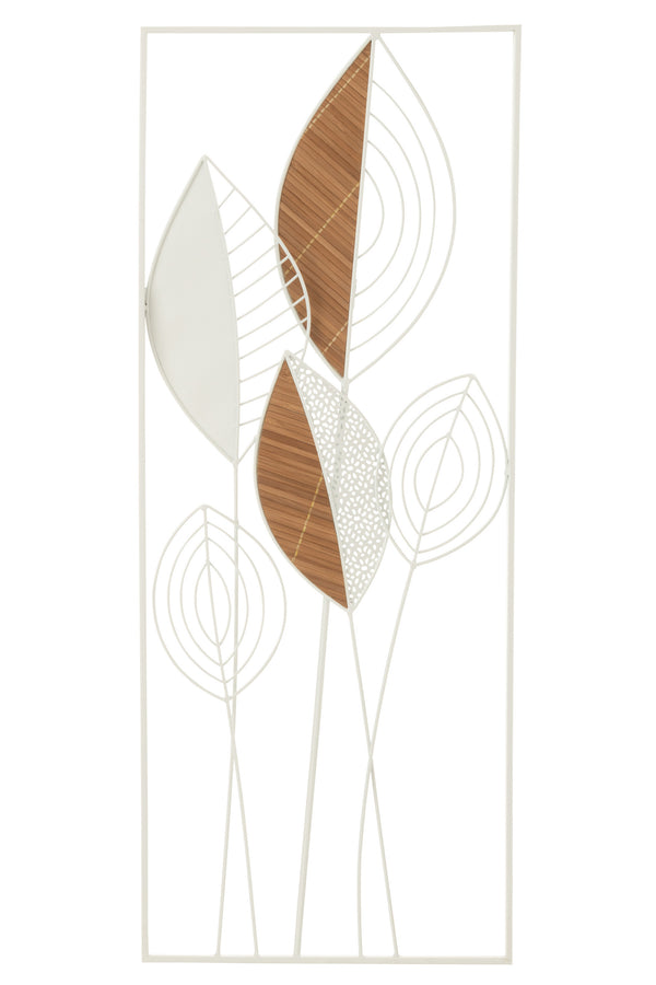Edle Blätter Wanddeko aus Metall/Bambus in Weiß