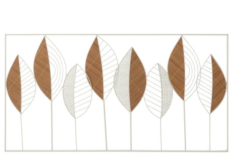 Wanddecoratie bladerenmix van metaal/bamboe - uniek designhighlight
