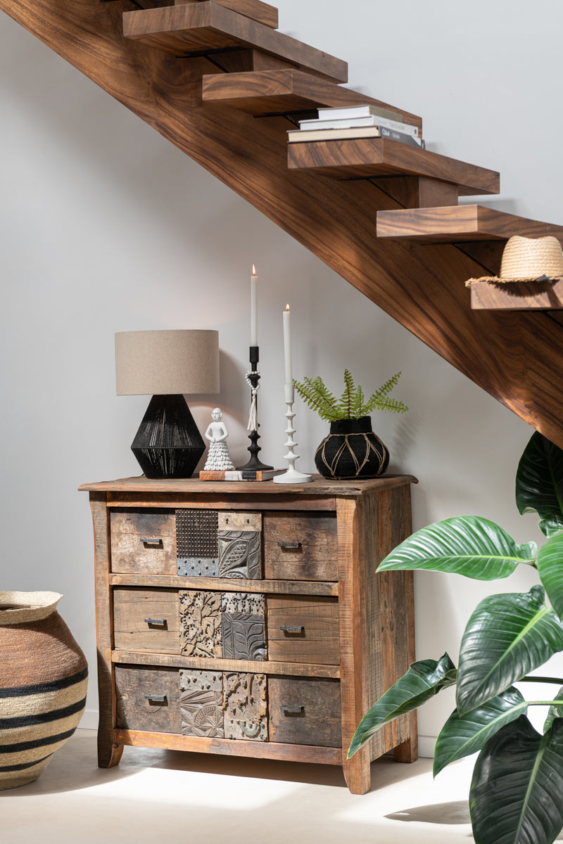 Handmade chest of drawers made of folded wood in brown - a unique piece for your interior