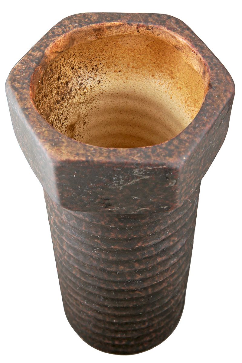 3tlg. Vintage Charme für Zuhause, Büro und Werkstatt Keramik Vase mit Schrauben und Teelichtleuchter in antik braun