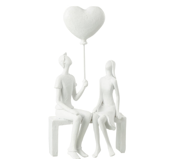 Wunderschöne Paar-Skulptur mit Herzballon aus Poly – Einzigartige Handarbeit für Ihr Zuhause