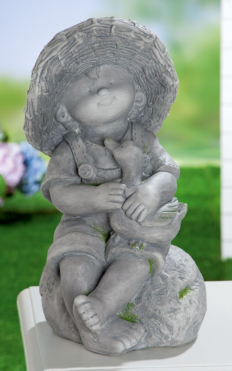 Magnesia boy "Christian" with goose and hat for the garden