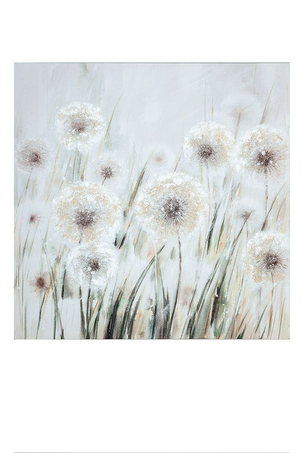 Bild Pusteblumen-Wiese weiß/creme/grün auf Leinwand 90cm