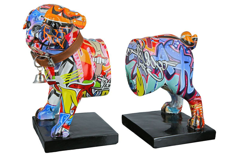 Set of 2 bookends with a colorful pug in street art design