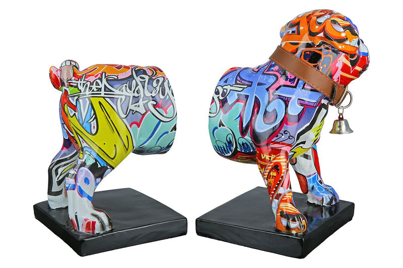 Set of 2 bookends with a colorful pug in street art design