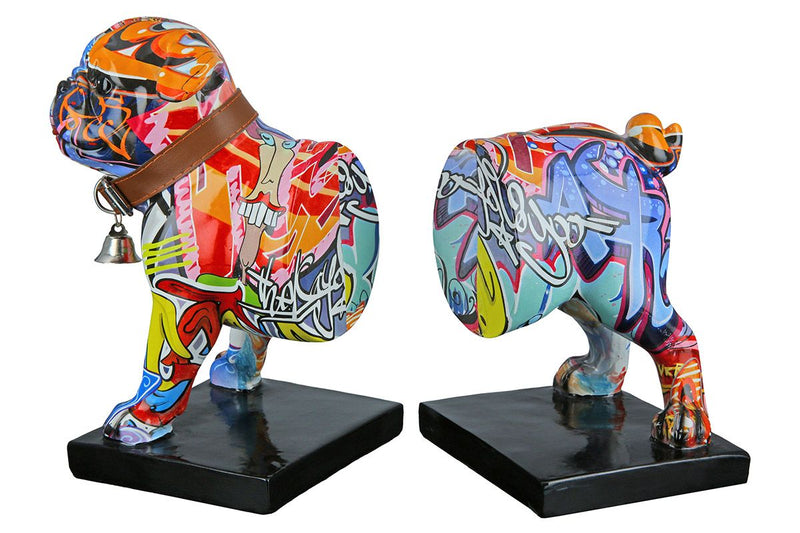 Set of 2 bookends with a colorful pug in street art design