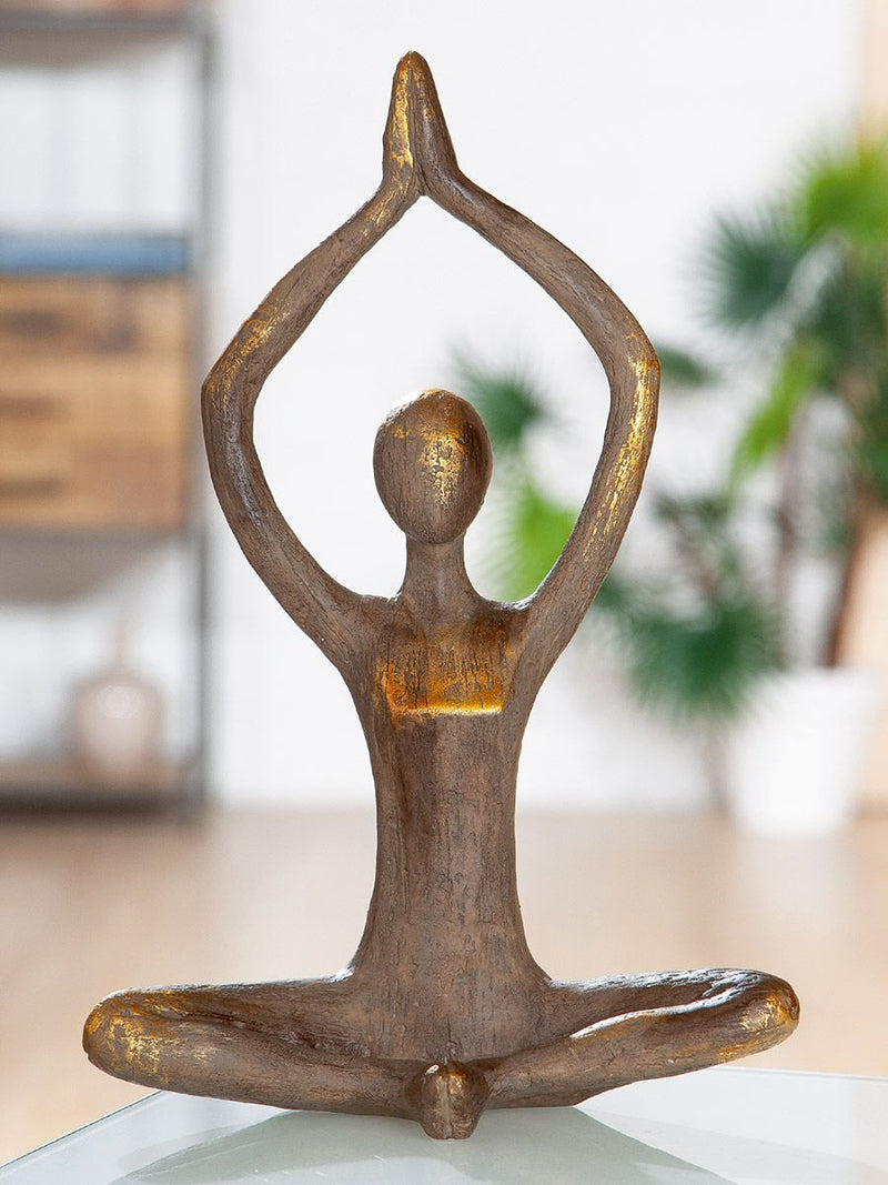 Set van 2 polyfiguren yoga vrouw handen omhoog hoogte 37cm
