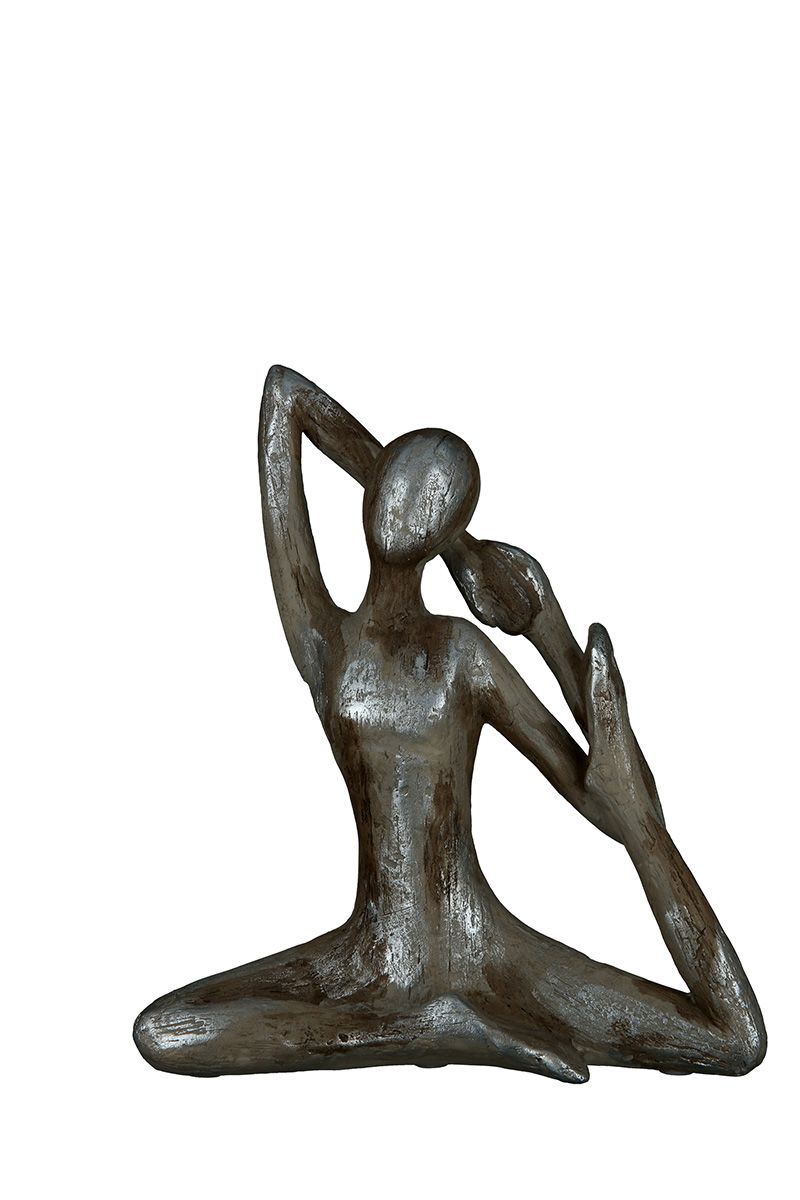 Poly Figur Yoga Frau Hände hinter dem Kopf Höhe 26cm silberfarben