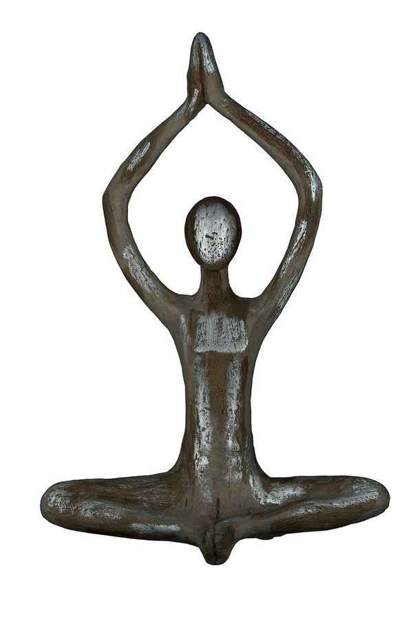 2er Set Poly Figur Yoga Frau Hände nach oben Höhe 36cm silberfarben