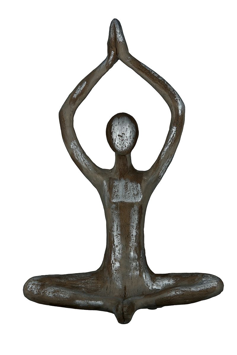 Set of 2 poly figure yoga woman hands up height 36cm silver colored