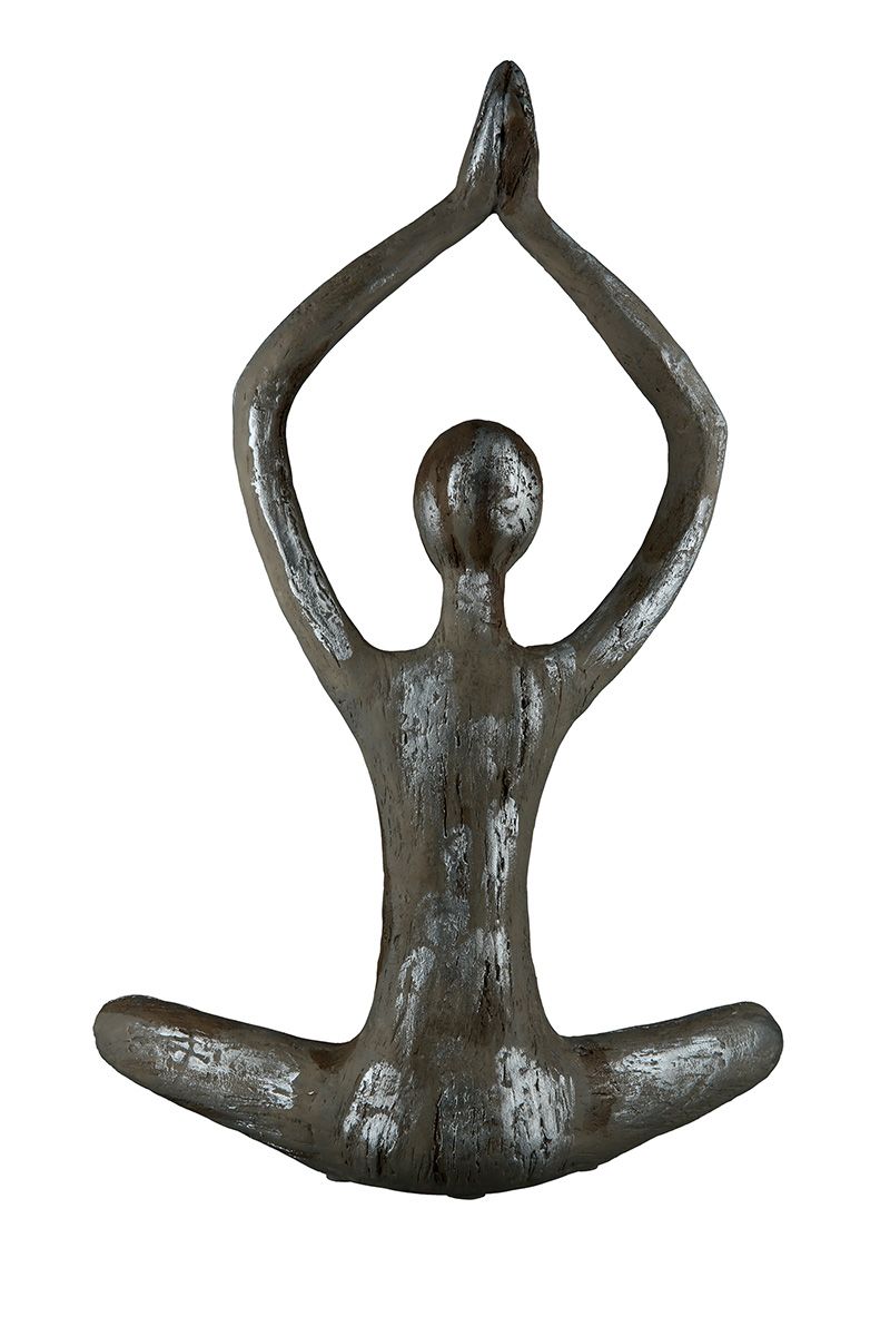 Set of 2 poly figure yoga woman hands up height 36cm silver colored