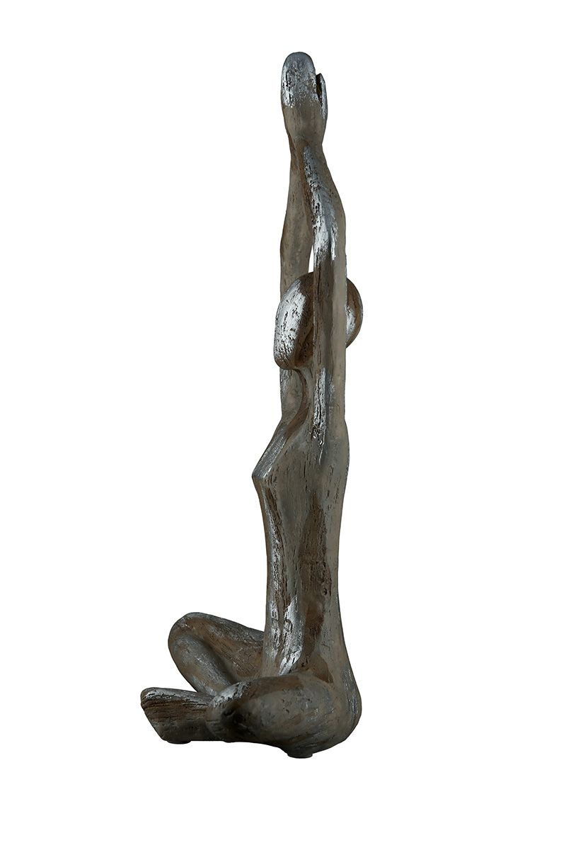 Set of 2 poly figure yoga woman hands up height 36cm silver colored
